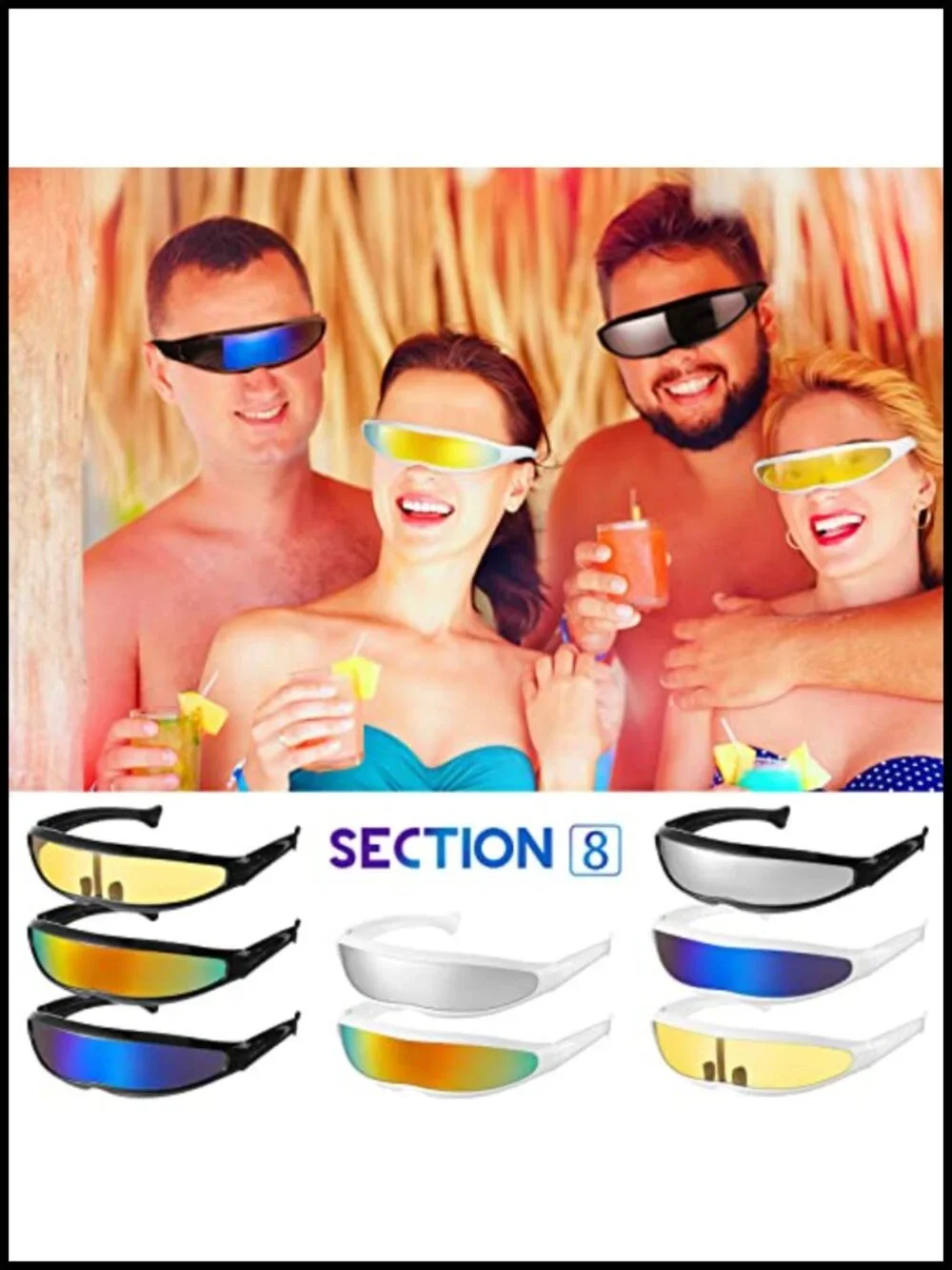 Futuristic Sunglasses 8 Pack Plastic Visor Narrow Space Glasses for Festival